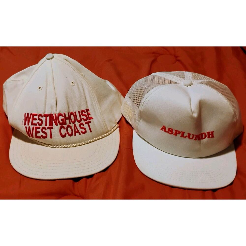 2-Vintage Trucker Hats Asplundh & Westinghouse Snapbacks Made In The USA